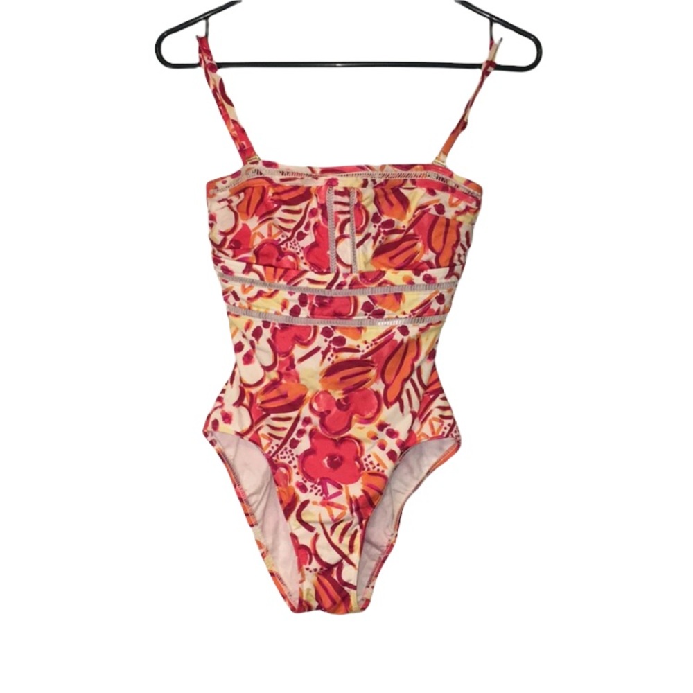 Canvas by lands end floral flower bathing suit size 2